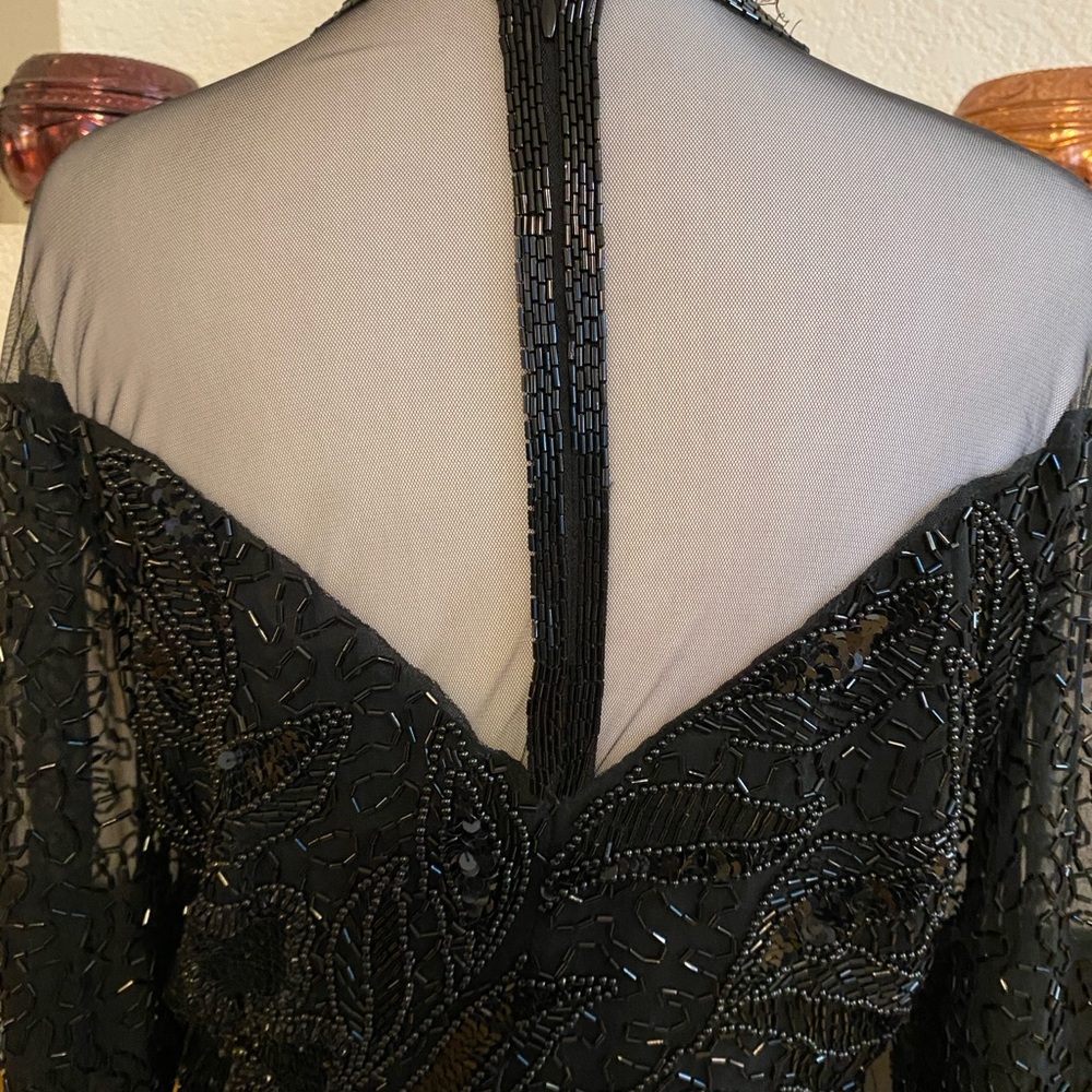 Jacqueline Ferrar Vintage Elegant Silk Beaded Mini Evening Dress, Black, Size 10 - Picture 7 of 11